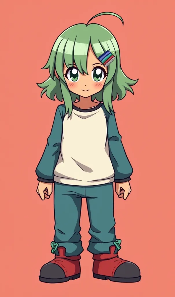 Physical Appearance and Style:
 * skin and hair: Strata has sun-tanned skin and peculiar green hair with bluish stripes arranged horizontally that reach up to her shoulders.. Her bangs fall to the right, adding a distinctive touch to her appearance.
 * Eye...