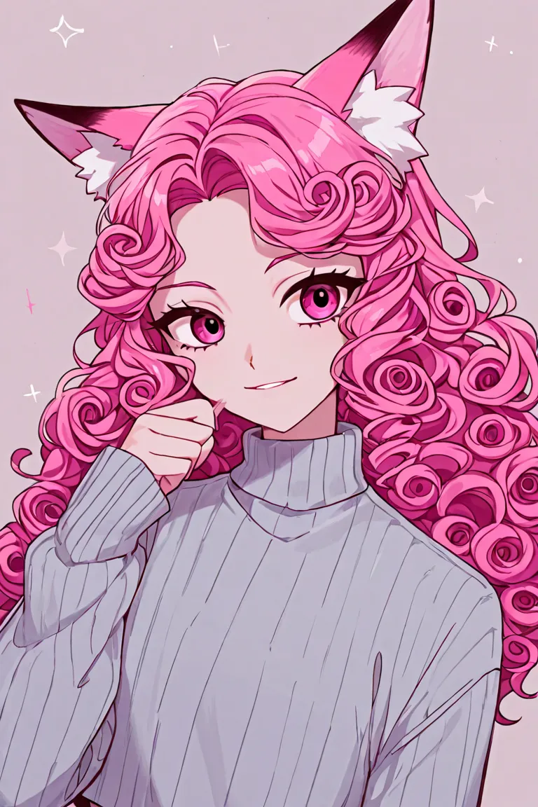 pink fox with nonbinary person with pink curly hair