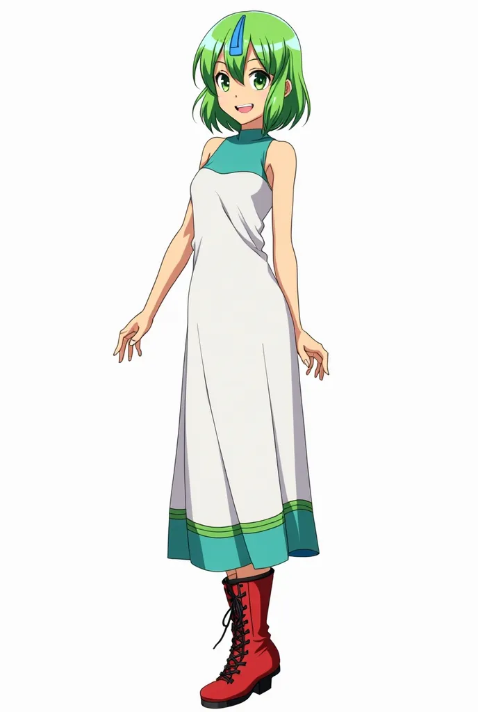 Physical Appearance and Style:
 * skin and hair: Strata has sun-tanned skin and peculiar green hair with bluish stripes arranged horizontally that reach up to her shoulders.. Her bangs fall to the right, adding a distinctive touch to her appearance.
 * Eye...