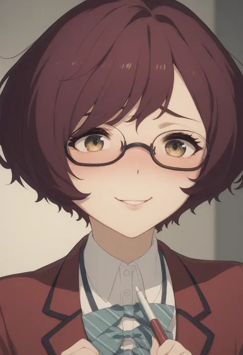  student,, short hair, nerd,  wearing lenses,  blushed,  blushed, 