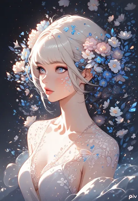 .imagine there is a drawing of a woman with a flower in her hair, an ultrafine detailed painting inspired by Anna Dittmann, pixiv, fantasy art, exquisite digital illustration, great digital art with details, gorgeous digital art, beautiful gorgeous digital...