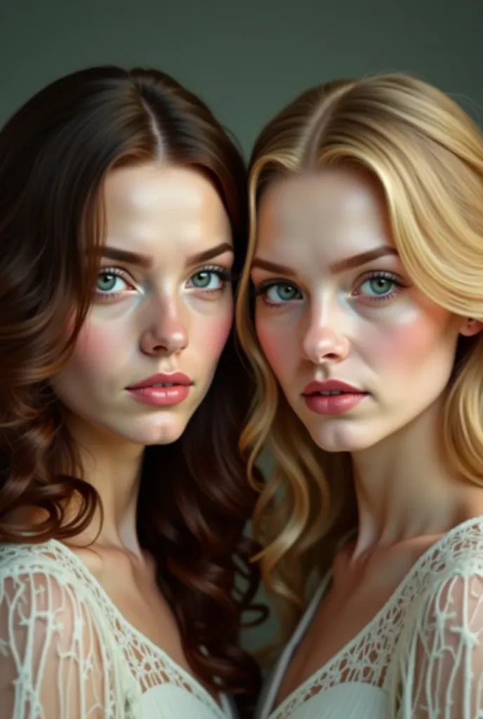 a woman with brown hair and blue eyes and a blonde woman with green eyes