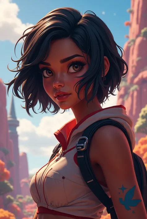 Short haired girl brown skin video game