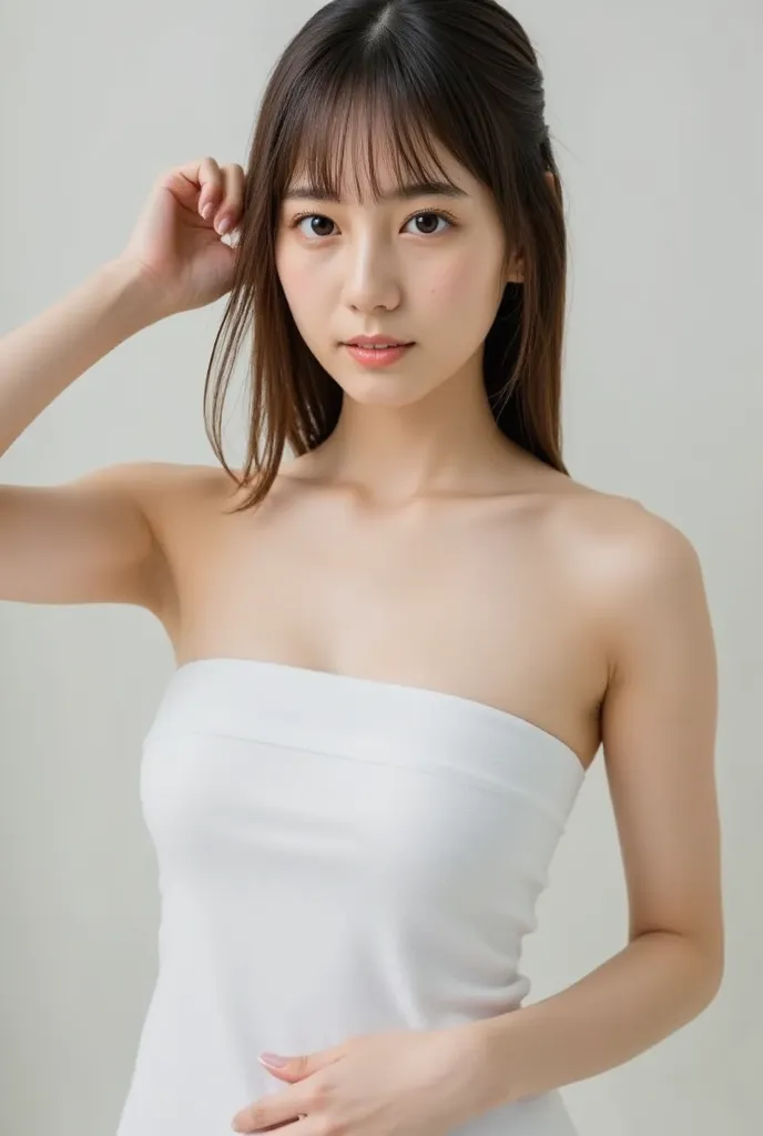 A Beautiful 24-Year-Old Japanese Adult Woman 、heavy makeup、 very cute face、Beautiful duo、long eyelashes、very white skin、 pear shape、Long、small head、There are no Korean characteristics 、 photos、Actual product、Super tight, Long-sleeved towel made of ultra-th...