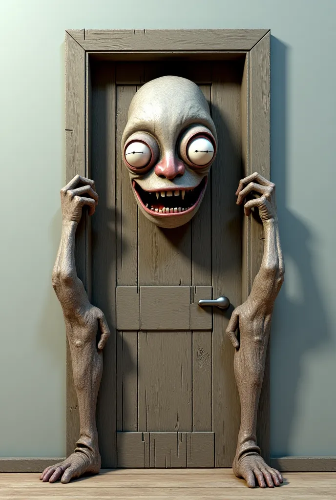 A door with hands, legs and a human face