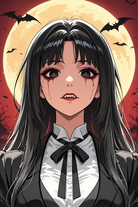 ANIME BLACK BUTLER  GIRL WITH LONG BLACK hair without bangs, sharpface. and dark eyes, vampire. Siren eyes