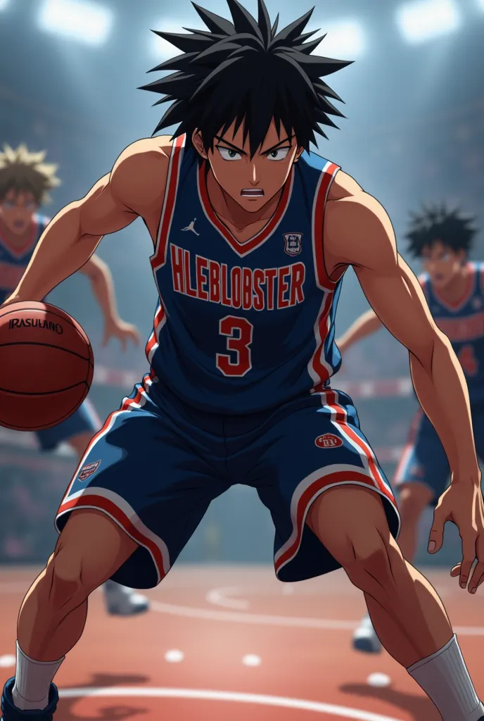 Take a photo from the anime Kuroko Basketball with the Arkashi character on the back text HleBlobster 