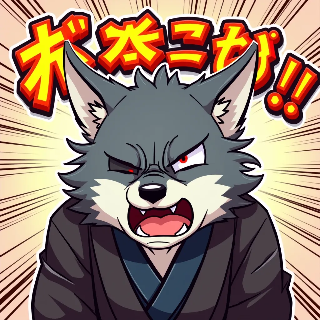 10. "Nande-yanen!!"
A highly expressive samurai wolf facepalming with exaggerated frustration, his ears folded back and one eye twitching. His fur bristles slightly, showing his irritation in a comedic way. The background is a simple gradient with comic-st...