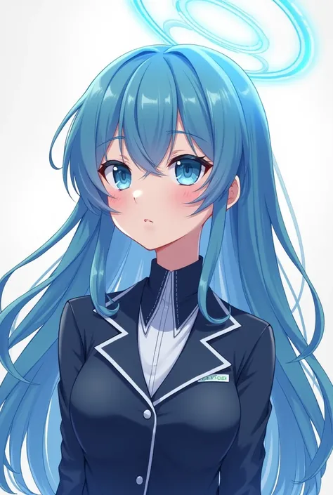  anime long hair blue hair no background halo cooldere blue archive Trinity General School suit big breast