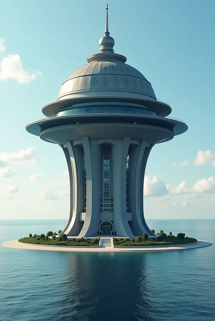 Create me a central unit that is a tower with a dome at the top and the name ,,Lucian's spy center “carries and is located on a large island. A telescope peeks out above 