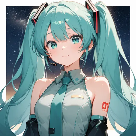 Hatsune Miku playing a synthesizer、starry sky、masterpiece、Top Quality、uncorrected