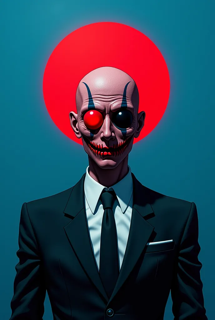 purgatory man in a suit painted with a face on his face, twisted god  Faceless  ,  eyeless  watcher, loony anime style, Tsukasa Dokite,  eyeless ,  Faceless  ,   shinigami ,  Ken Kaneki ,  close-up of a red ball on a blue background , Ozabu, ( (  mask   ) ...