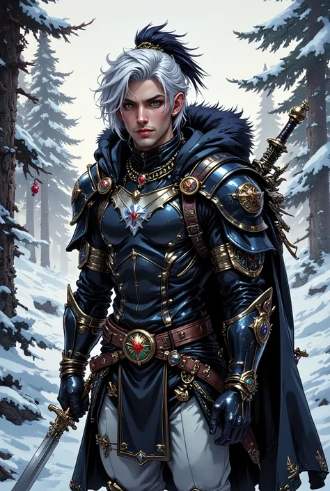 What an interesting image!

Imagine an elf with the following traits:

- Height:  about 1,80m,  with an athletic and muscular physique , more than with a typical elf.
- Face: Strong and angular, with cheekbones bulges and a square chin. the eyes are green,...