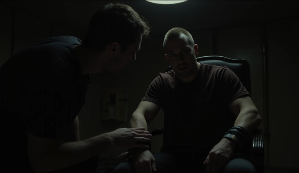 I Know What You Did.

Prompt: A dimly lit interrogation room. A bruised and bloodied man is tied to a chair, gasping for breath. Tom Hardy leans in close, his voice barely above a whisper. The man’s eyes widen in terror. Camera angle: extreme close-up of H...