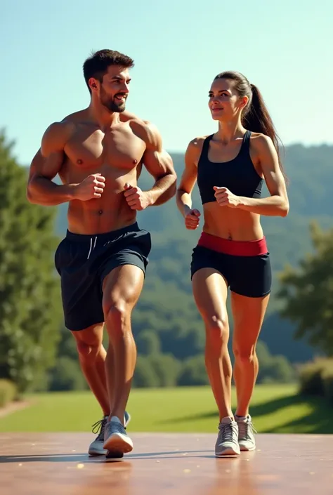 A couple exercising
