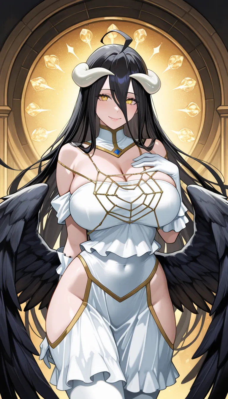 a (super realistic) beautiful girl , Albedo from overlord, the best high quality, best quality,  illustration, cinematic lighting, ultra  details,  details face, sexy face, ( details eyes:1.05), (realistic eyes:1.05), best quality, hyper  details, beautifu...