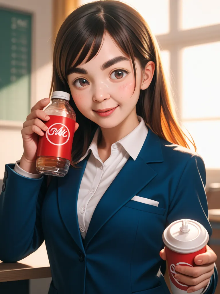 kawaii anime petit Satyros girl, round eyebrows, round face, single eyelid, bold pose, curvy, out of frame, holding coke bottle, detailed facial features, dynamic action, 8K, high quality, professional, photorealistic, studio lighting, physically-based ren...