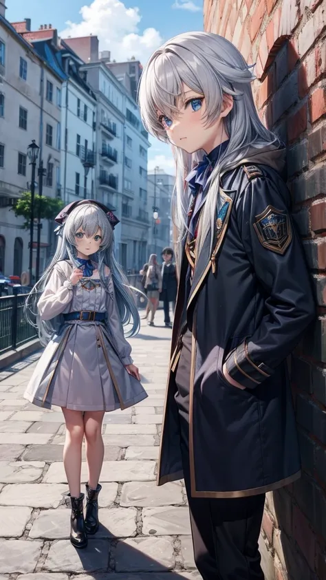 An anime boy and girl hidden in a wall of a .monster 