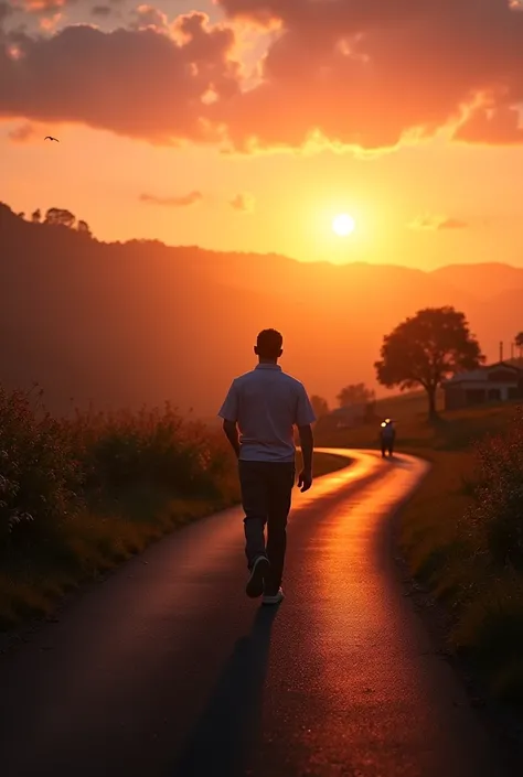 Video of man walking on road at sunset