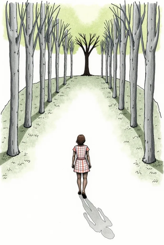 4. plano medio (p.m.) - Eulalia Advances to the Tree:**
   - **drawing:** Draw Eulalia from an angle slightly behind or to the side while walking towards a tree. Trees and elongated shadows must be clearly shown.
   - ** details:** Shadows from trees can o...