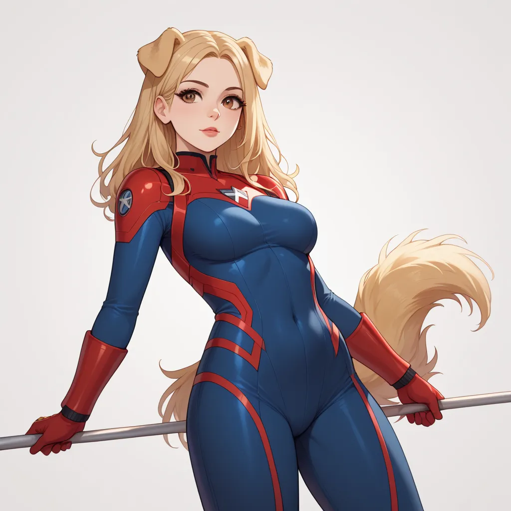 (Masterpiece) (High Detail) (High Res) A short curvy slim Humanoid canine female with pale human skin and brown eyes and long blonde straight hair and fluffy blonde floppy golden retriever dog canine ears and a long fluffy blonde golden retriever dog canin...