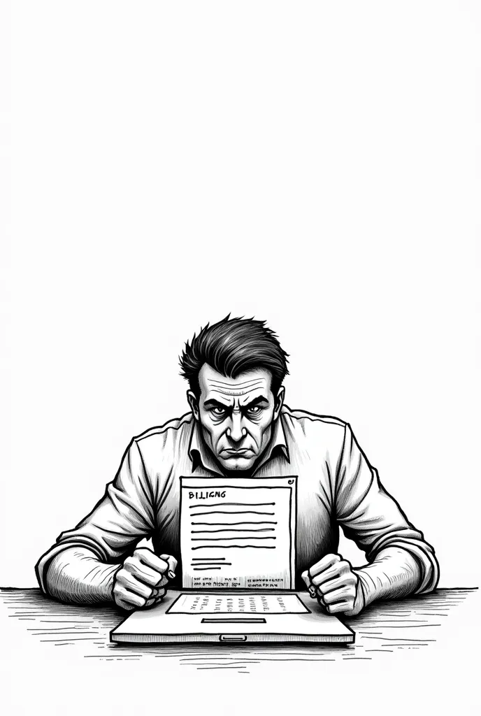 A black-and-white ink-style drawing of Opening your email to see a bill and thinking, “How did this little piece of paper manage to ruin my whole day?”