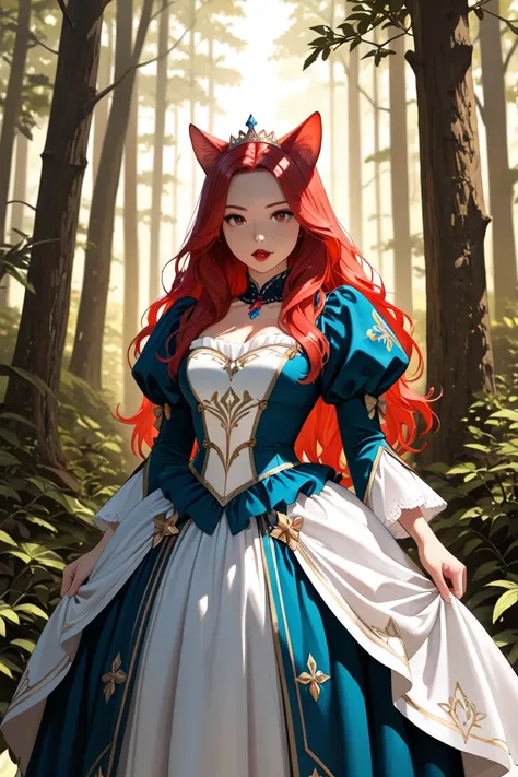 ((RAW photo),  absurd, (absurd resolution)), masterpiece, best quality, (Extremely detailed 8k unit CG wallpaper), (best illustration), ( best shade ), Realistic lighting, detailed and beautiful brightness, (( 21 years old)), Cat girl , long red hair, acce...