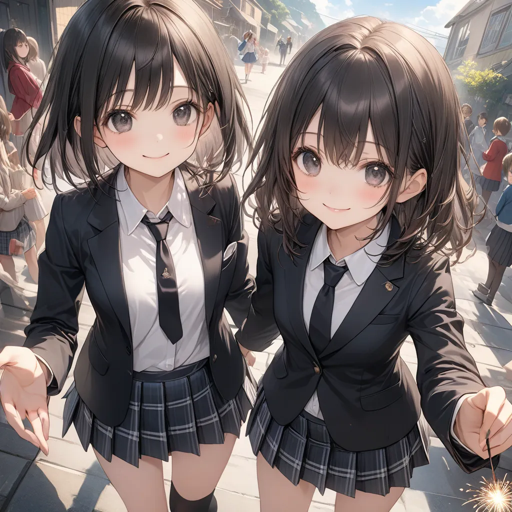 anime, best quality, ultra hi-res, high definition,超 high definition, Highly Detailed CG, 32K, masterpiece, Highly Detailed CG Unit Wallpaper, texture, unbelievably ridiculous, ultra high resolution, Photo,(Two girls standing side by side), 
break,
very cu...