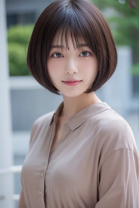 (Bob Cut Hair:1.2),(Wearing black school uniform:1.2),1 girl,Japanese,21 years old,smile,(Small breasts:1.3),(highest quality,masterpiece:1.3,超A high resolution,),(Ultra-detailed,Caustics),(Photorealistic:1.4,RAW shooting,)Ultra-Realistic Capture,Very deta...