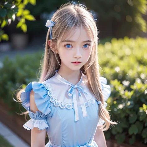 (Super Detail),  cute light blue princess dress,(ruffle dress),(Short sleeve),blue eyes,upper body、 close、face、かわいい笑face, facing forward, Age 15,  age girl,No tail,(No tail),2D, masterpiece, Top Quality, And soul,  fine eyes, big,  bright, light blue eyes ...