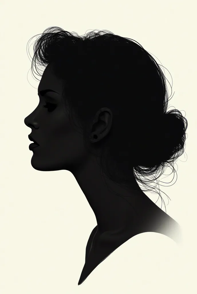 continuous line silhouette of a woman's face with wavy hair.