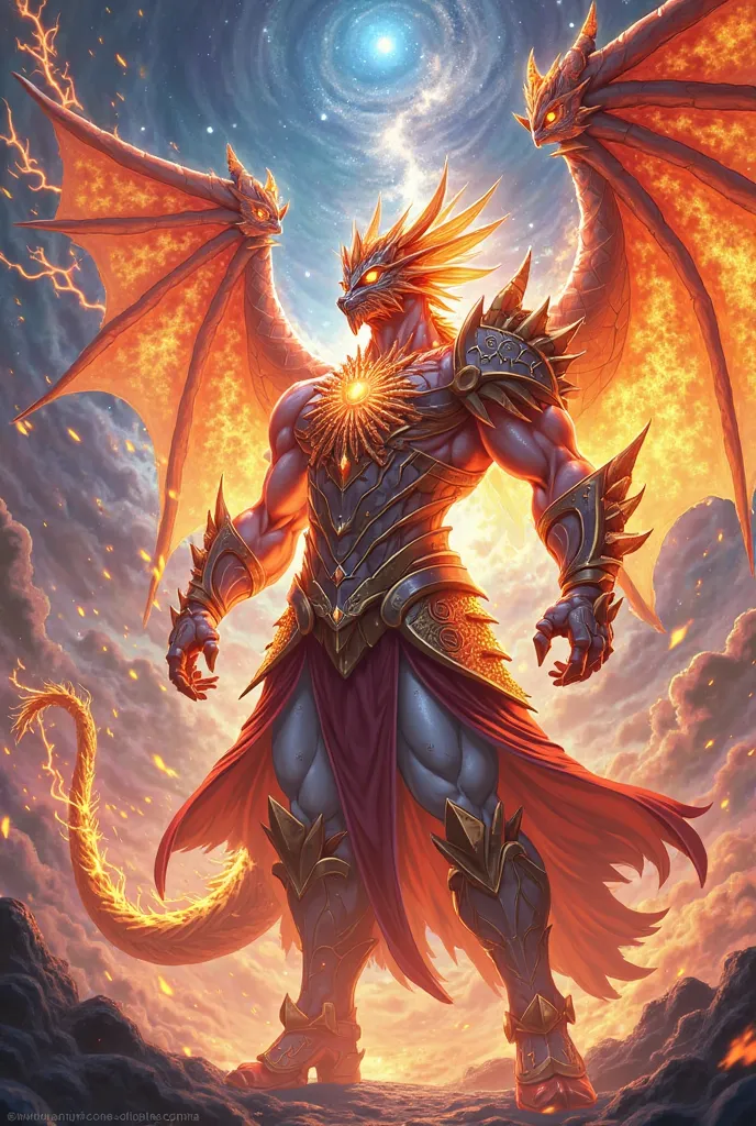 Draw me the photo and armor of Issei Hyoudou at the peak of the real dragon god form and his armor in anime style 