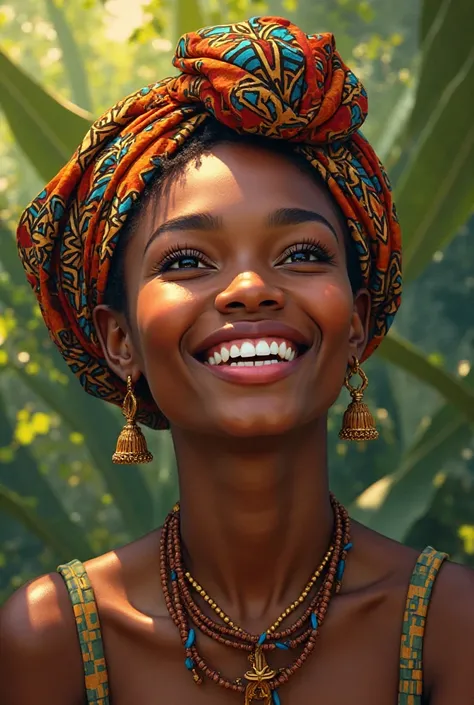 Jovial African woman with headscarf 