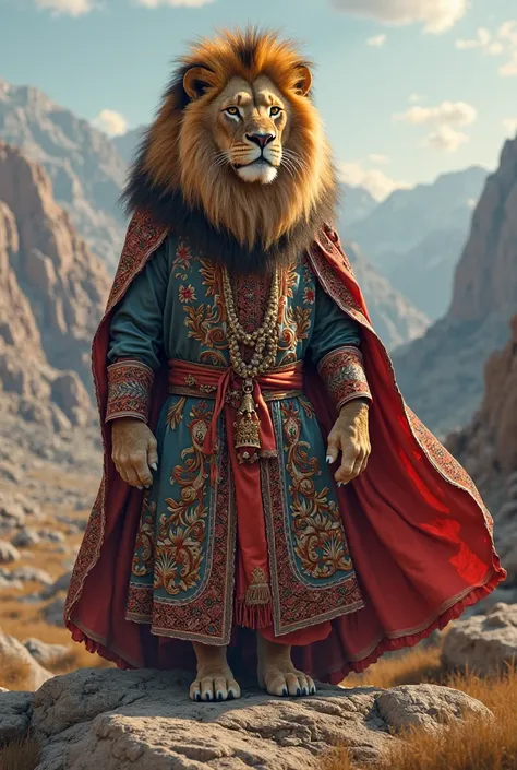 A lion in an Afghan dress 