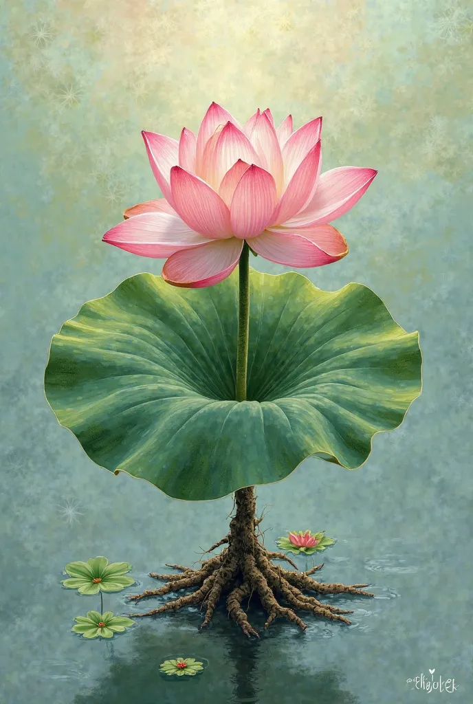 A lotus flower with leaf and lotus root  with the name “Chhok EK” 