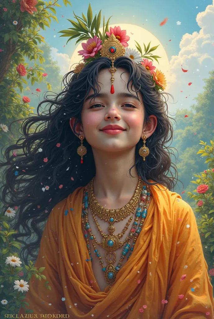 Cheerful krishna bhagwan with long open hair