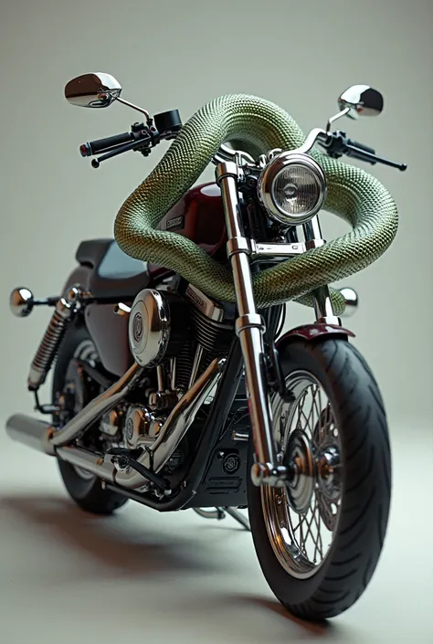 Snake wrapped in motorcycle bars