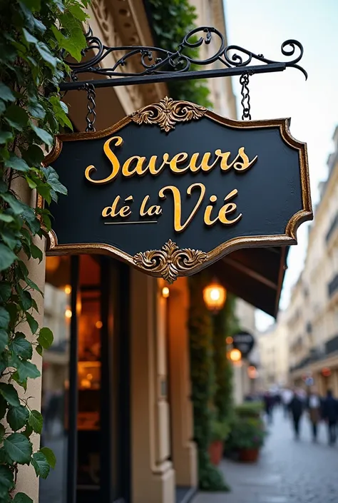 A sign with the name Saveurs de la Vie from a luxury restaurant 