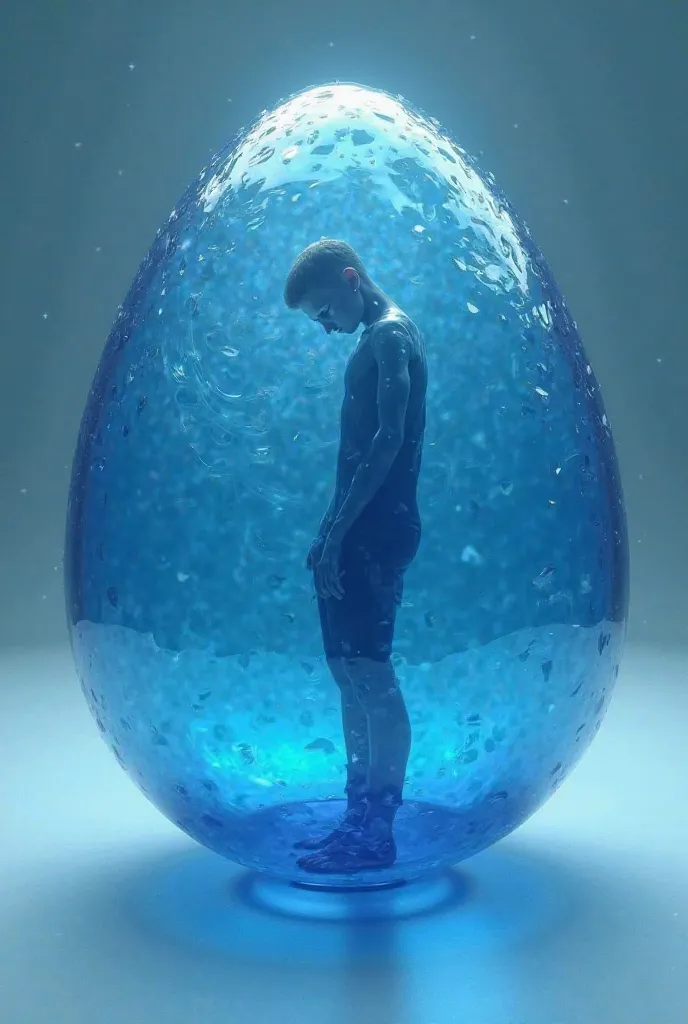 Create a transparent and opaque blue egg whose figure can be seen inside 