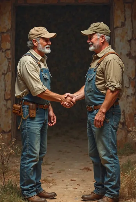 Handshake of a closed deal between agricultural men without a suit 