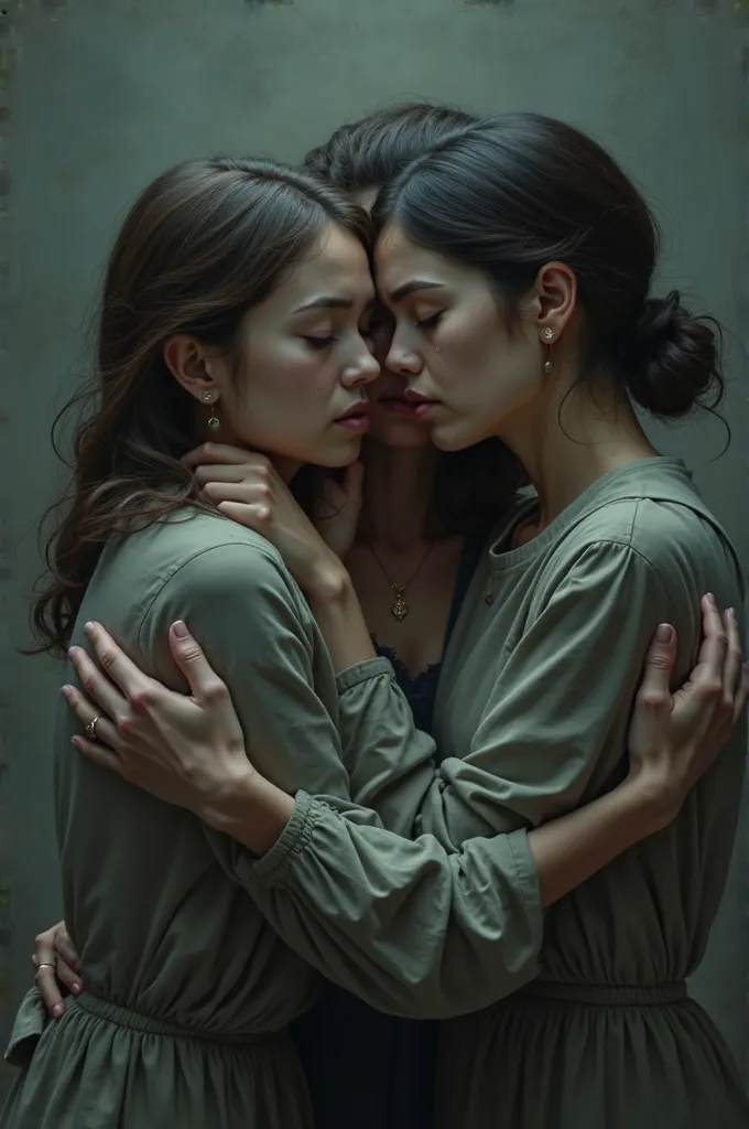 3 women faces hugging each other with sadness
