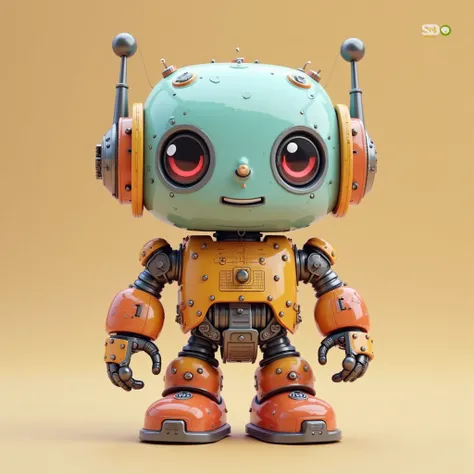 Adorable retro robot Nft, solid flat color background 