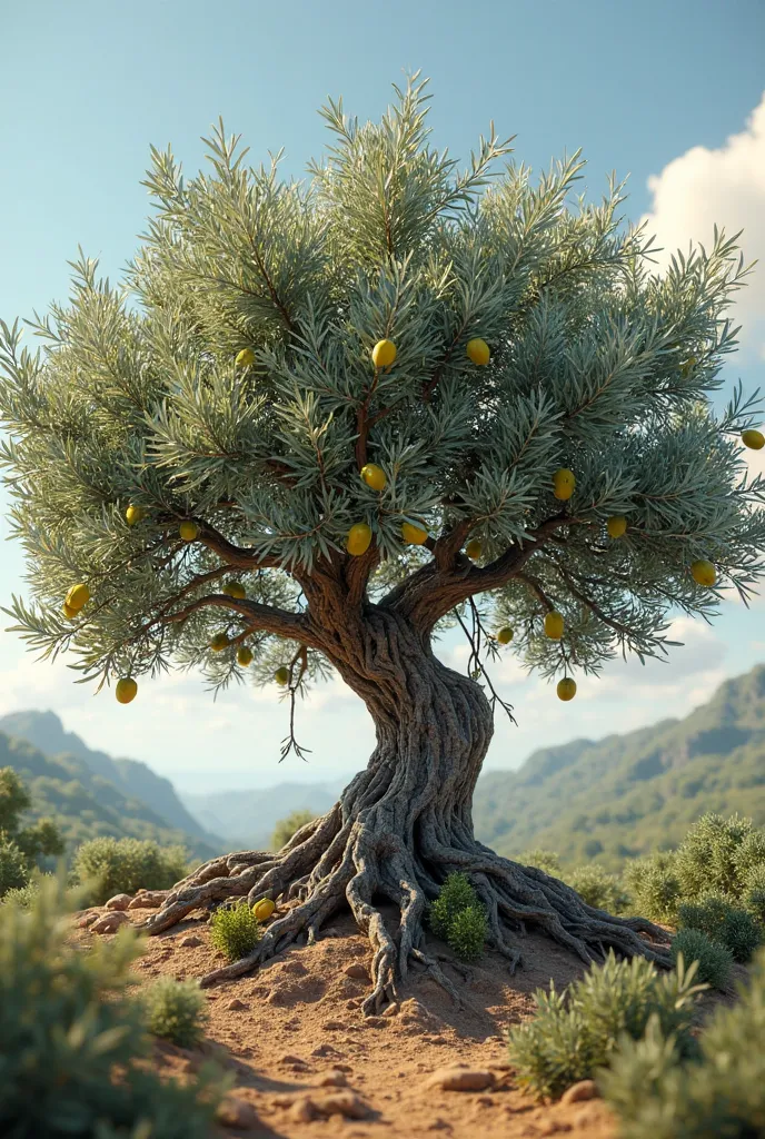 Draw a beautiful olive tree and its fruits P, n, MN, Zn, B. Draw veins from the roots of the agac to the fruits