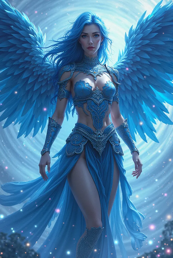 I want a female phoenix blue warrior and sexy with blue wings