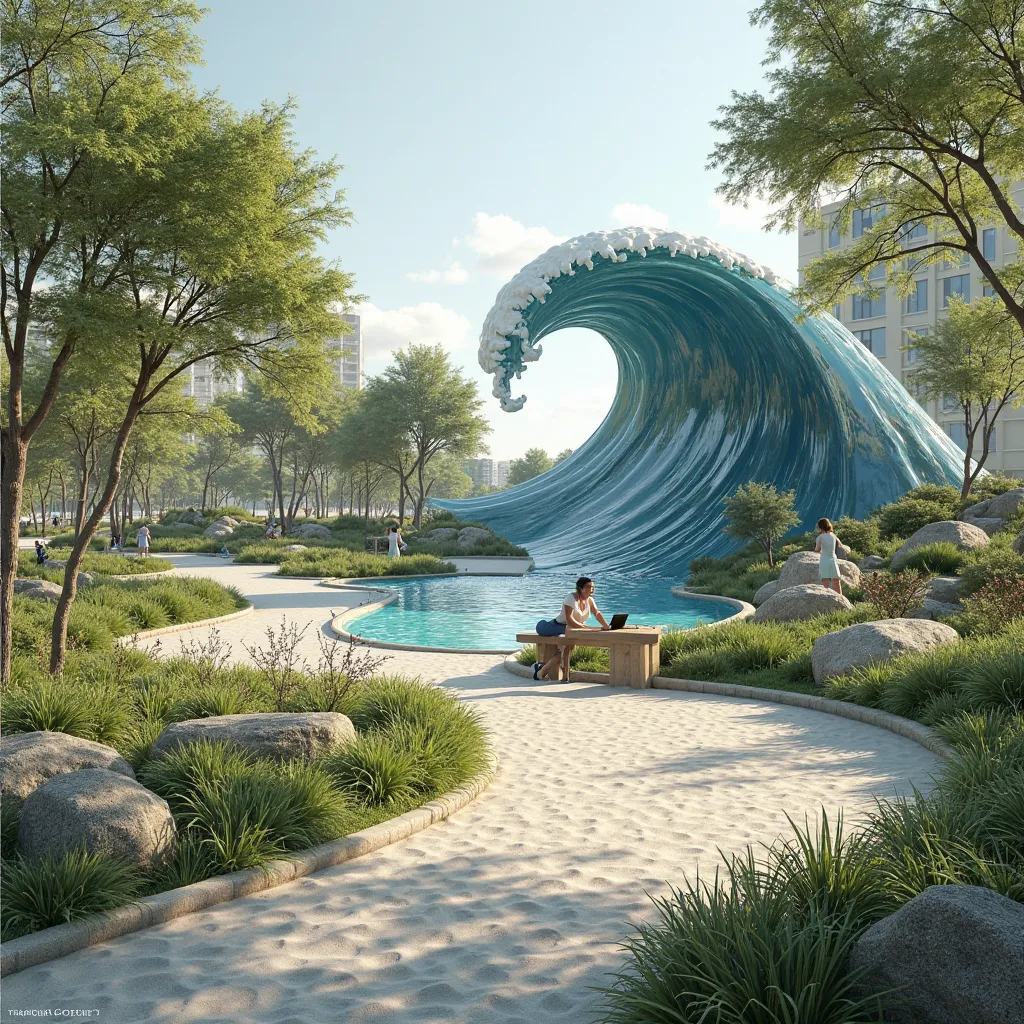 pocket park with a sea wave concept