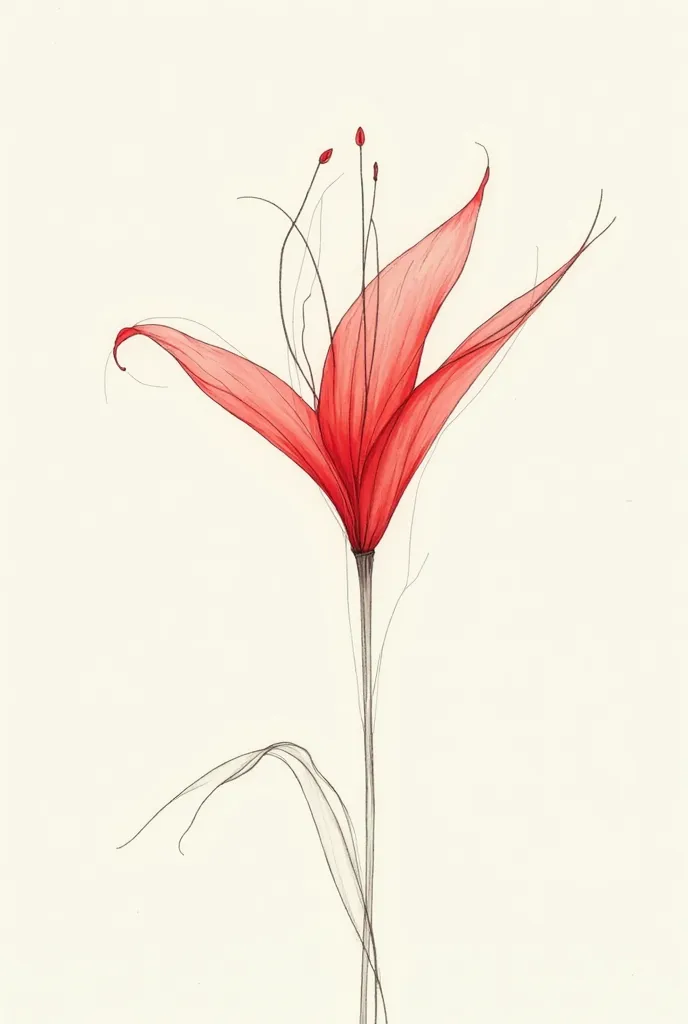 Thin line red lily tattoo