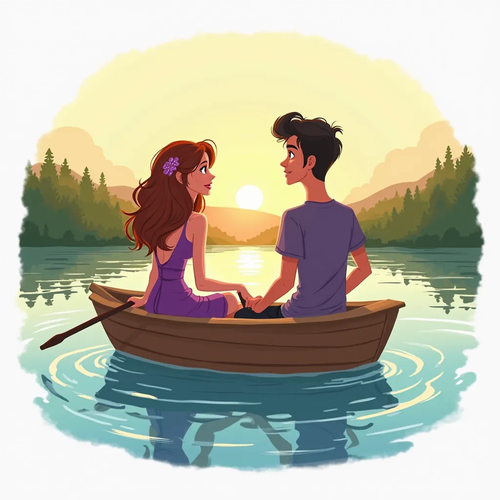 **Toon Boom Prompt:**  

A **beautiful 27-year-old woman** with **wavy hair**, wearing a **purple dress**, and a **handsome young man** are crossing a **river by boat**. They sit side by side, with the **boat gently gliding** through the **calm water**. Th...