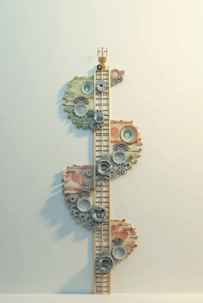 Horizontal banknote that the ladder of life with some gears to fix 