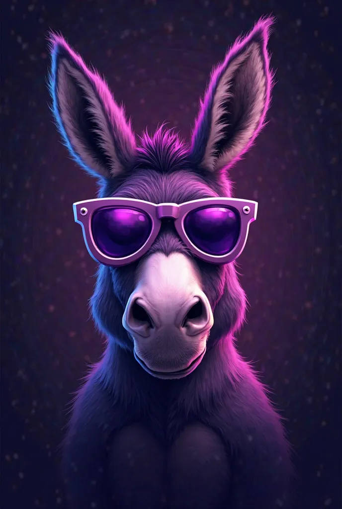 Logo of a donkey with a diva attitude. Toy and dark glasses, purple in color