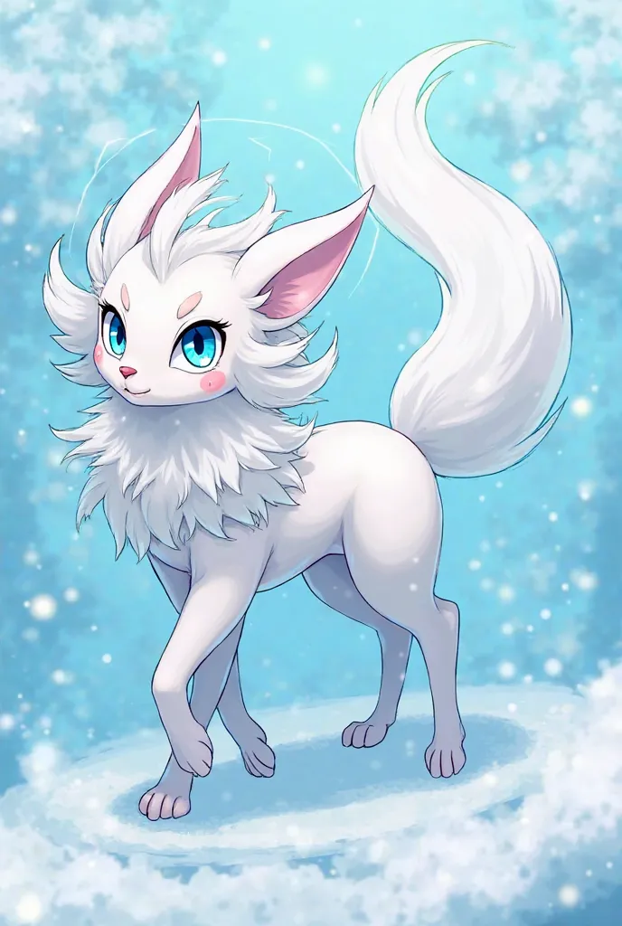 Create an image : a hypothetical son of Lylia and Ninetales in the form of Alola:

**Name**: light

**type**: ice/Pixie

** semi-feminine **:
- **For the**: Her hair is Of a snow-white, with silver reflections that shine in the sun. light ha una criniera s...